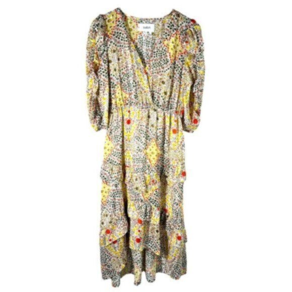 ba&sh | Women's Floral Orange Yellow Gold Thread Ruffle Dress Size Small - Picture 2 of 11